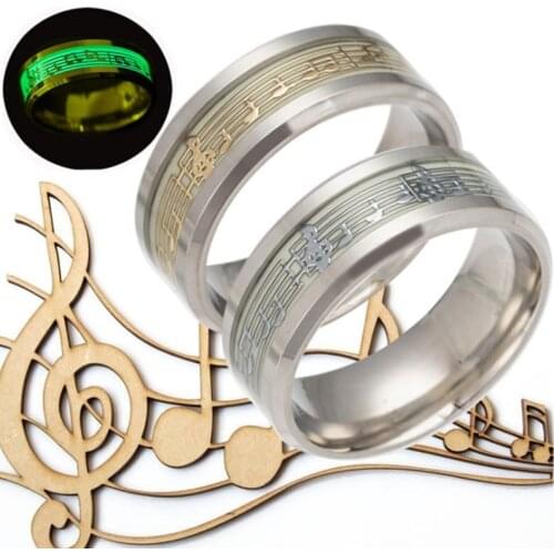 Fashion Rings For Women Man Stainless Steel Piano Music Luminous Explosion Musical Note Fluorescence Accessories