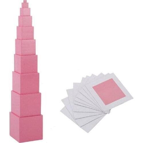 Montessori Wooden Mathematics Toys Childrens Pink Tower Solid Cube Intelligence Montessori Early Preschool Educational Kids Toy