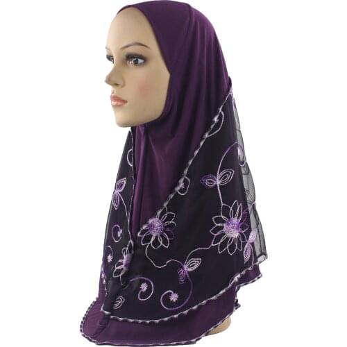 Muslim Women Girls Hijab Embroidered Scarves Wrapped With Beauty Gauze Flower Pattern Scarf Soft Scarf Wholesale