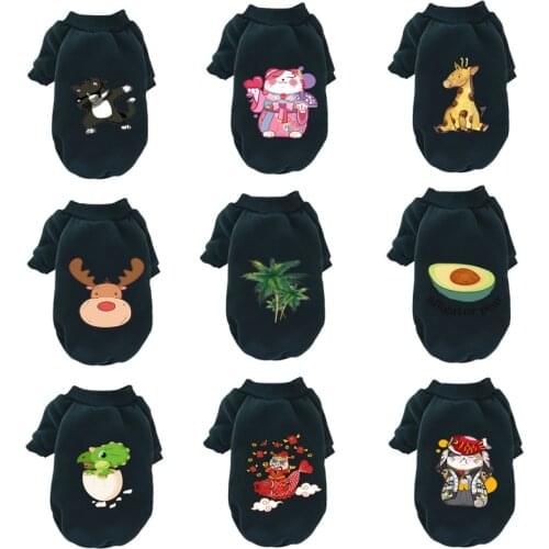 Autumn Dog Clothes Cartoon Dog Hoodie Soft Winter Warm Plus Fluff Pet Dog Sweatshirt Casual Jacket for Chihuahua Clothing Black