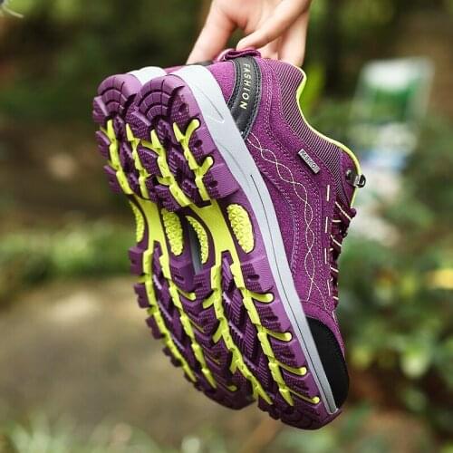 Couple Outdoor Sports Shoes Mesh Breathable Sweat-absorbent Wear-resistant Hiking Shoes Lace-up Platform Casual Shoes Mujer