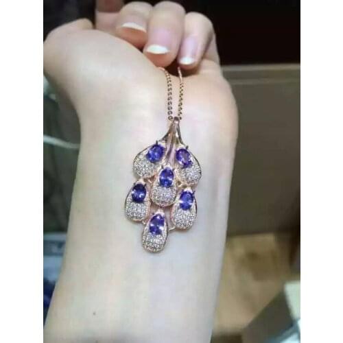 Natural blue tanzanite pendant S925 silver Natural gemstone Pendant Necklace trendy Luxury large Leaf fruit women jewelry