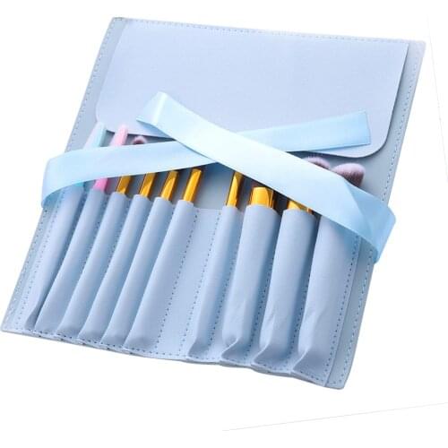 10 Slots Portable Travel Makeup Brushes Holder Travel Supplies Cosmetic Make Up Brushes for Home PU Holder Roll Pouch Bag Blue