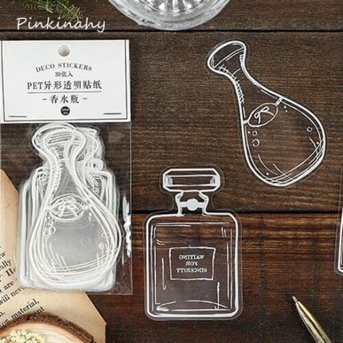30 pieces /Pack Transparent Glassware Perfume Bottles Design Decorative Stickers Stick Label