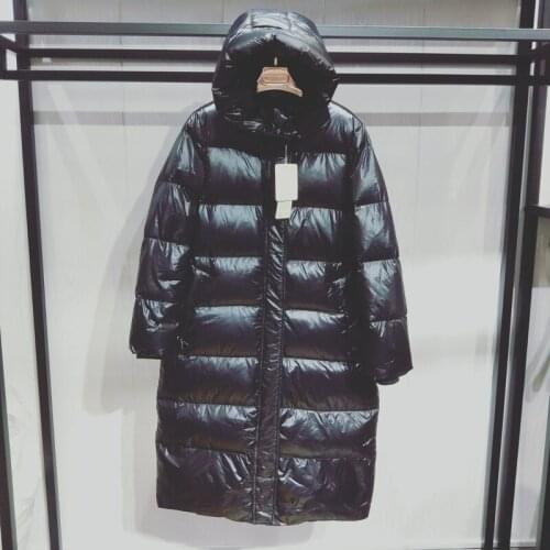 Down Jacket Womens Long Section 2020 Winter New Fashion Korean Version of Slim Bright Thick Black Super Long Over The Knee