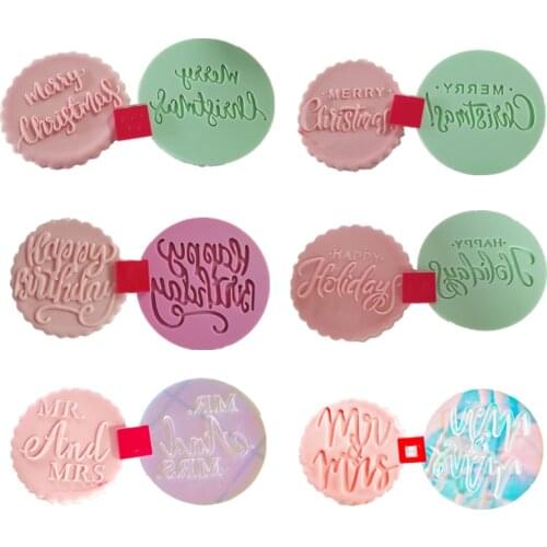 Merry Christmas Embossed Mold Cookie Fondant Stamp Mold Acrylic Happy New Year Cake Sugarcraft Embosser Cake Decoration Tools