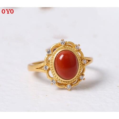 S925 silver south red agate lace ring fashion retro womens ring