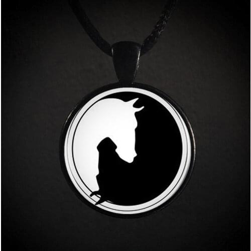 Yin Yang Horse Logo Cabochon Glass Photo Art Medallion Pendant Necklace Leather Chain Statement Handmade Necklace for Women