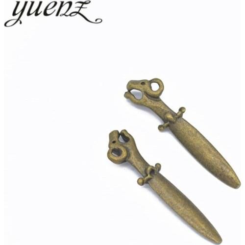 YuenZ 10 pcs 2 colour Charms Leopard dagger 37*9mm Antique Silver Plated Pendants Making DIY Handmade Tibetan Silver Jewelry M15
