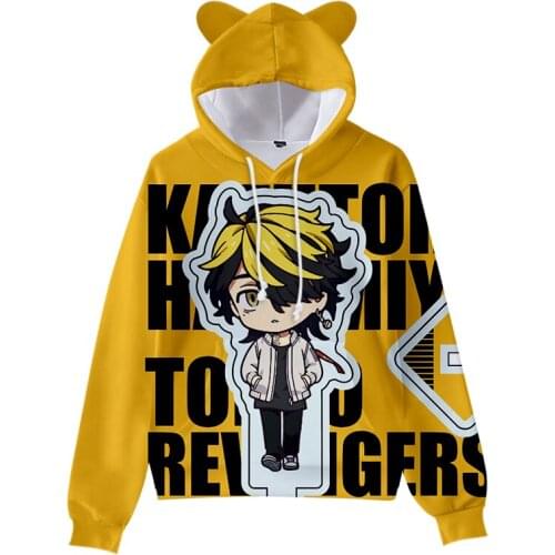 Yellow Kids Hooede 3D Anime Tokyo Revengers Cute Cat Ears Hoodies Sweatshirts Fashion Casual Autumn Boys Girls Cartoon Pullovers