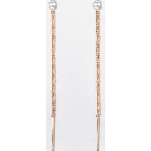 New 585 Rose Gold Cute Pearl Long-Chain Drop Earrings for Women Wedding Engagement Party Fashion Jewelry Best Gifts HGE350