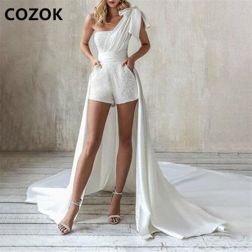 2021 White Jumpsuit One Shoulder Wedding Dress Bridal Gown Outdoor Formal Event Suit Boho vestido de Sexy Weding Dresses