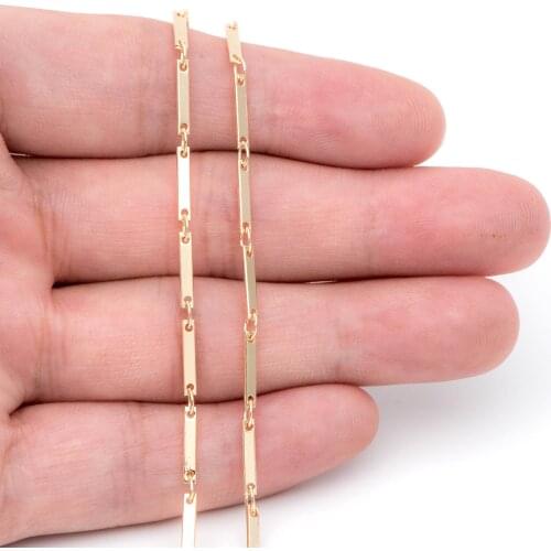 Gold Flat Bar Chains 10x1.8mm, Rectangle Stick Chains, 18K Gold Plated Brass, Dainty Necklace Findings (#LK-440)/ 1 Meter=3.3 Ft