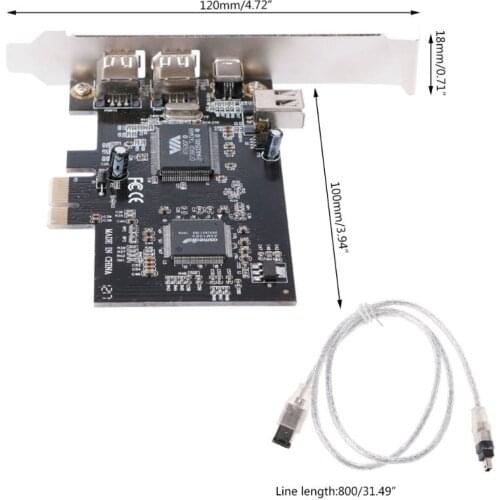 1 Set PCI-e 1X IEEE 1394A 4 Port(3+1) Firewire Card Adapter With 6 Pin To 4 Pin IEEE 1394 Cable For Desktop PC High Quality