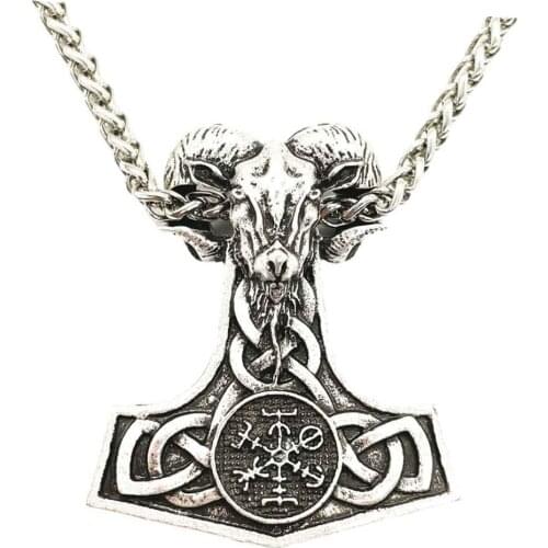 10Pcs Viking Jewelry Goat Ram Thor Hammer Mjolnir Pendant Men Necklace Wicca Pagan Amulet Scandinavian Vegvisir Valknut Talisman
