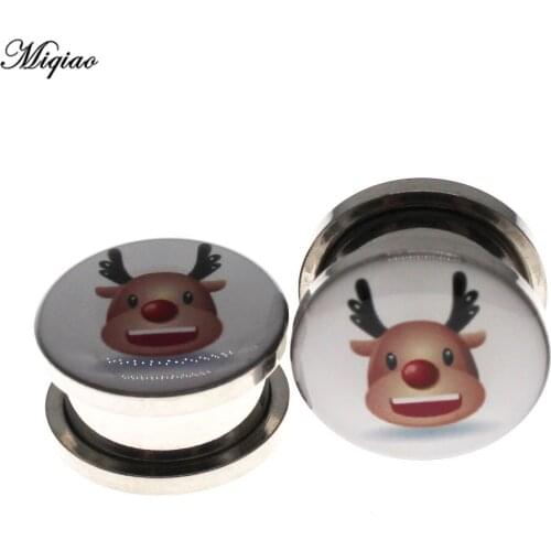 Miqiao 2pcs Fashion Elk Ear Expander Stainless Steel Ear Expander 4mm-25mm Exquisite Body Piercing Jewelry