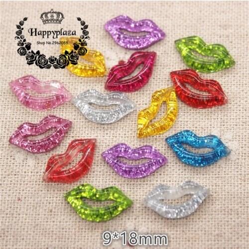 30PCS Mix Colors Cute Shiny Resin Lip Flatback Cabochon DIY Hair Bow Center Scrapbooking,9*18mm