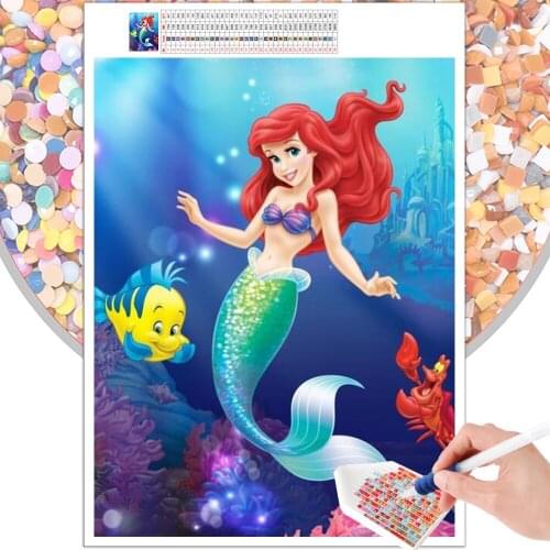 Diamond Painting Mosaic Cartoon Mermaid Princess 5D DIY Full Round Square Rhinestone Embroidery Cross Stitch Picture Art Gift