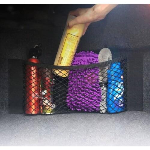 Car Double Layer Stowing Tidying Bag Portable Hook Loop Trunk Storage Net Sack Auto Sundries Organize Package Accessorie Supplie