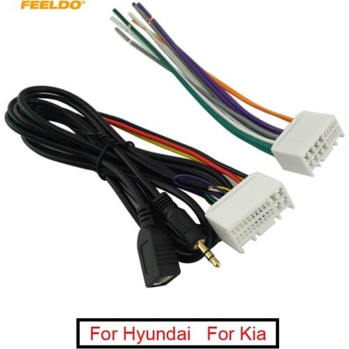 Car Audio CD Stereo Wiring Harness Adapter With USB/AUX(3.5mm) Plug For Hyundai IX35/Elantra/Santa Fe/Sonata Factory OEM Radio