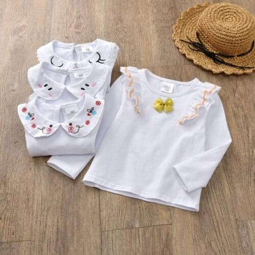 Toddler Baby Girl White Tees Long Sleeve Rabbit Floral Bowknot Print Tops T-Shirts Kids Tops Casual Blouse
