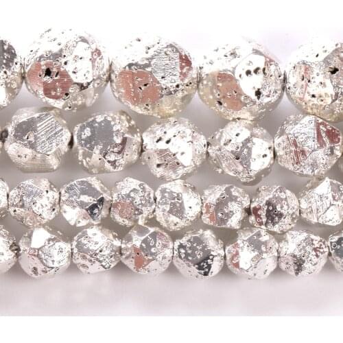 Natural Faceted Volcanic Stone Silvers Copper Hematite Beads Round Loose Spacer Beads for Jewelry Making Bracelet Diy 6/8/10mm