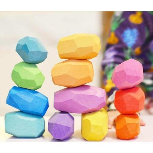 Wooden Colored Stone Jenga Building Block Children Educational Toy Creative Nordic Style Stacking Game Rainbow Wooden Toys Gifts