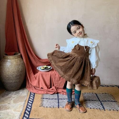 Childrens dress autumn girls corduroy strap dress fashion 2021 baby sweet and lovely princess dress
