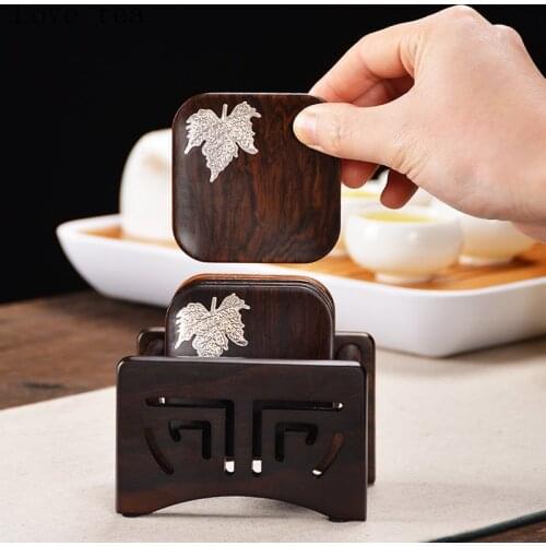 Ebony solid wood tea coaster creative UFO combination Kung Fu tea set accessories spare parts anti-scald heat insulation pad
