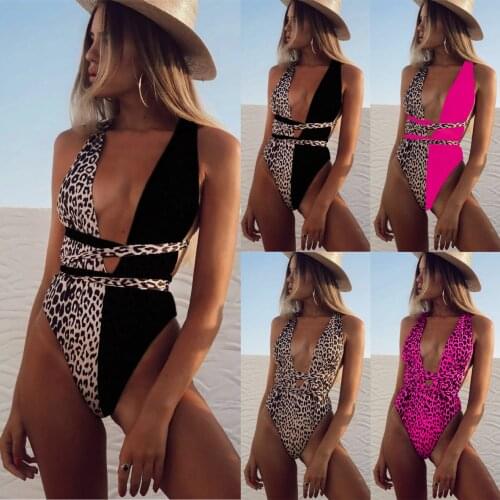 Europe and the United States new bikini AliExpress ebay one-piece bikini Bikini leopard openwork strap one-piece swimsuit
