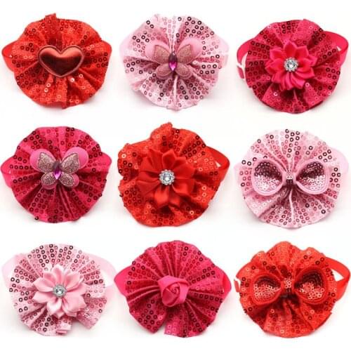 50/100 Pcs Valentines Day Pet Dog Grooming Supplies Bowties Cute Love Rose For Small Pets Dog Cat Bows Tie Pet Supplies