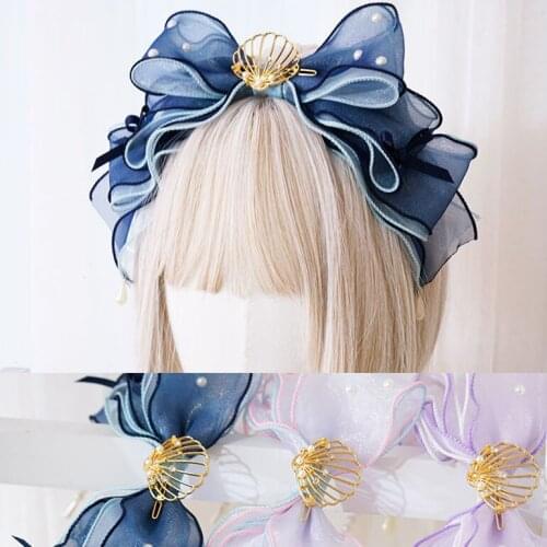 Gradient Shell Sweet Handmade Beautiful Headband Hairband Organza Pearl Deco Lolita Collection Original Design Cute