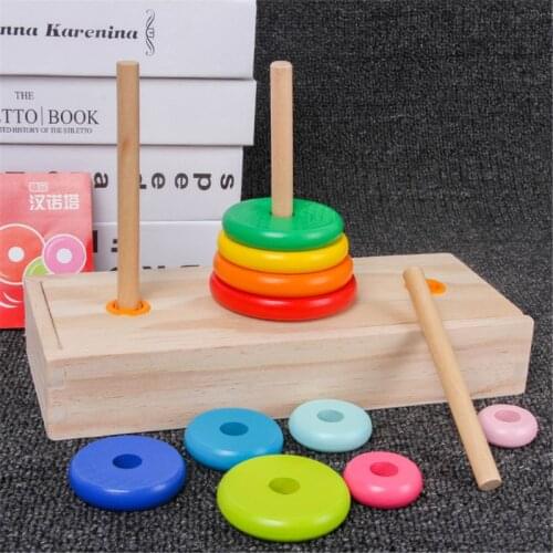 Hanoi Tower Kids Educational Toys Wooden Early Learning Classic Mathematical Puzzle Toy for Children