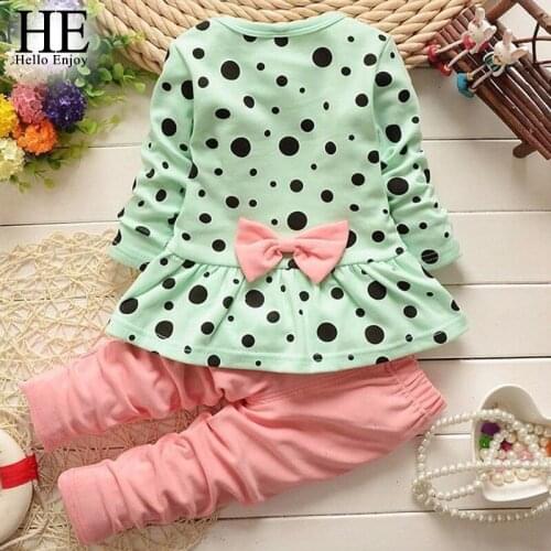 HE Hello Enjoy Baby Sets Small Childrens Idea Printing Shirt+pant 2pc Suits Clothing Long Sleeve Pants Bow Spring Autumn 2pc