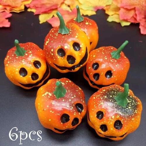 6Pcs Artificial Mini Foam Pumpkin Simulation Props Fall-themed Party Halloween DIY Crafts Funny Face Pumpkin Home Decor