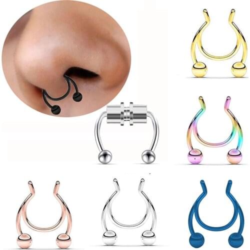 Stainless Steel Antler Shape Nose Ring Clip Nasal Septum Piercing Body Jewelry Stainless Steel Soft Nose Ring without Puncture