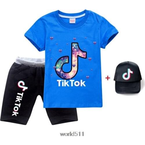 Tik Tok Brand Children Clothing Suits Summer Boys Clothes Kids Clothing Set T-Shirt+Shorts+Hat 3pcs/Set Casual Girls sport suits