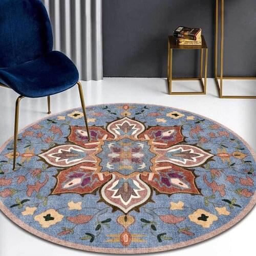 Morocco Style Round Area Rugs Living Room Ethnic Geometric Flower Print Carpet Bedroom Bedside Kids Play Tent Non-Slip Floor Mat