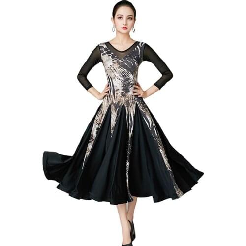 Leopard ballroom dance competition dress women ball dress standard ballroom dress fringe waltz dress rumba costumes modern dance
