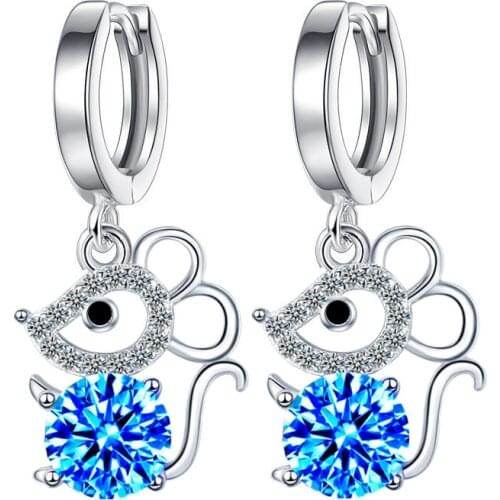 Cute rhinestone natal year exquisite mouse earrings Korean crystal zircon cute animal earrings female party birthday gift