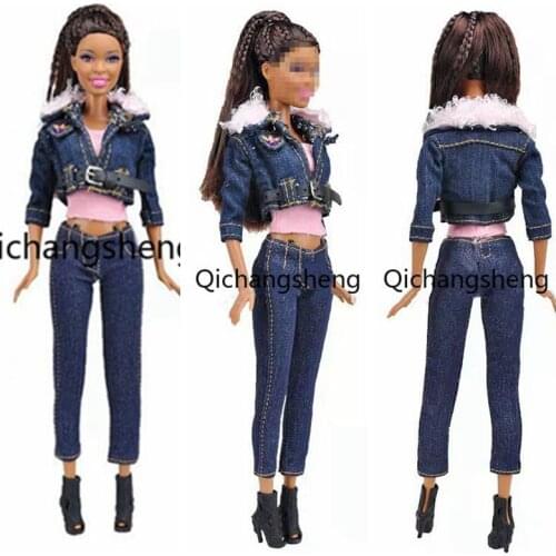 Fashion Jeans 11.5" Dolls Accessories For Barbie Doll Outfits 1/6 BJD Clothes Winter Denim Coat Jacket Shirt Trousers Shoes Toys