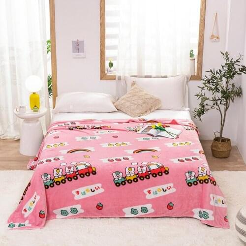 MLSSX pink carton bedspread blanket 200x230cm High Density Super Soft Flannel Blanket to on for the sofa/Bed/Car Portable Plaids