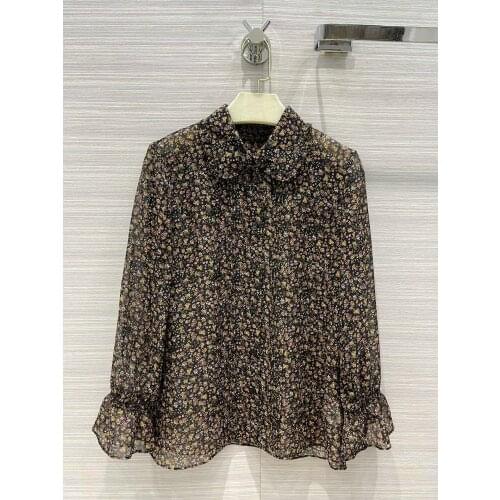 New ladies fashion 2021 long-sleeved sexy retro small floral silk shirt 0116