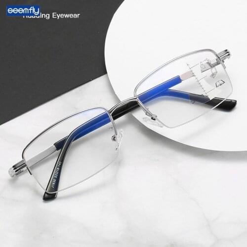 Seemfly Anti-blue Reading Glasses Progressive Multi-focus Glassware Near and Far Glasses Metal Temples Presbyopic Eyeglasses