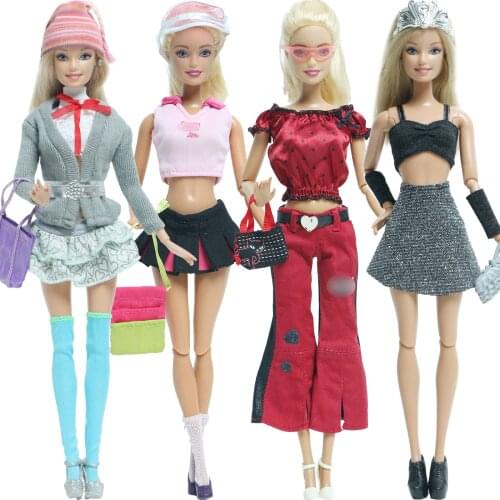 One Set Fashion Outfit Daily Casual Wear Dress With Hat Bag Shoes Accessories Handmade Doll Clothes for Barbie Doll Baby Toys