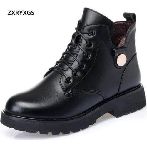Top Cowhide Autumn Ankle Boots Women Martin Boots Large Size Non-slip Comfort Inisde Plush / Wool Warm Boots Winter Snow Boots