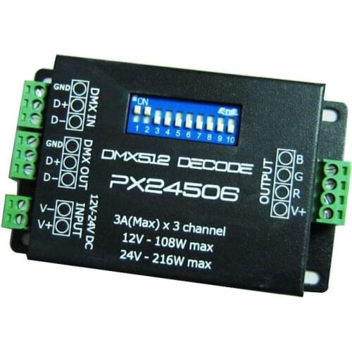 PX24506 DMX Decoder Driver RGB Amplifier Controller For 5050 3528 RGB LED Strip Light 12-24V