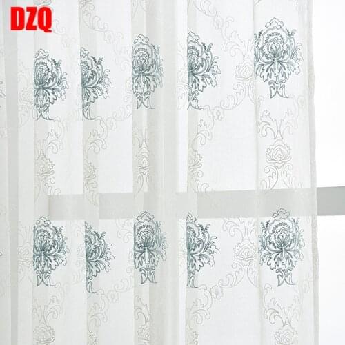 High - End Blue Modern European Curtains for Living Room Bedroom Shading Tulle Curtain Balcony Embroidery Window Screen