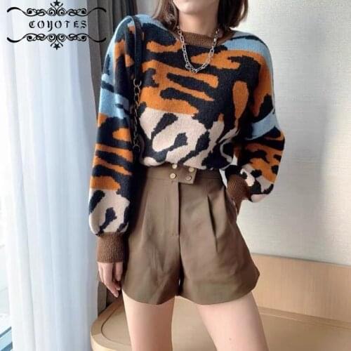 Sweaters Pullovers Women Leopard Patchwork Sexy O-Neck Sweater Womens Crop Top Long Sleeve Leisure Loose Cool Outwear Jumpers