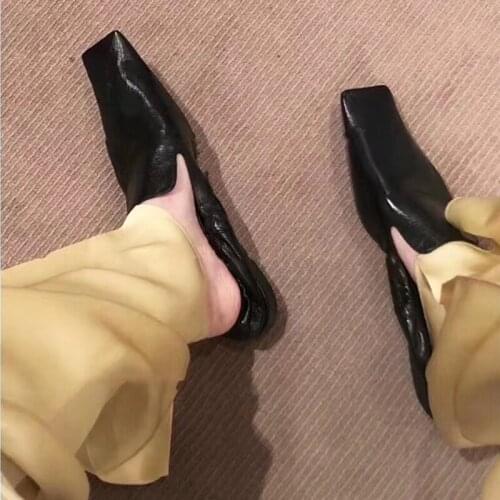 PU Square Toe Elastic Band Pumps Shoes Slip-on Square High Heels Shoes Women Spring Fashion Luxury Ladies Shoes Zapatos De Mujer